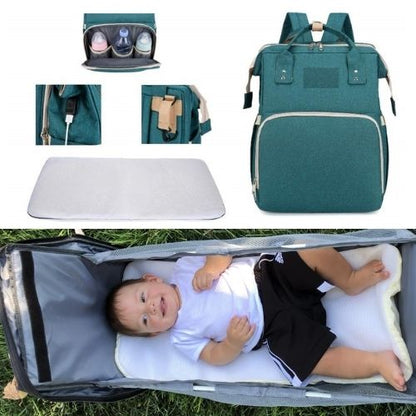 4-in-1 Backpack- Crib, Diaper Bag, Sun Shade & USB Integration